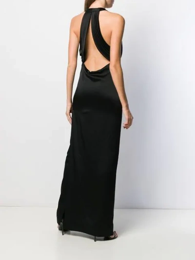 Shop Saint Laurent Plunge Neck Evening Dress In Black