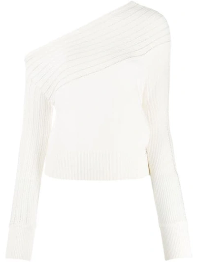 Shop Patrizia Pepe Stud Detail Off-shoulder Sweater In White
