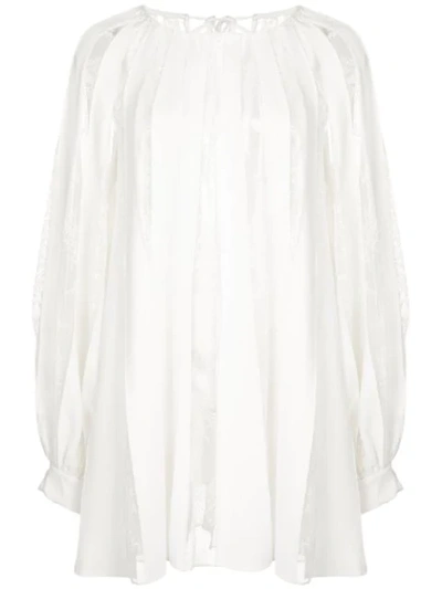 Shop Oscar De La Renta Georgette Lace Blouse In White