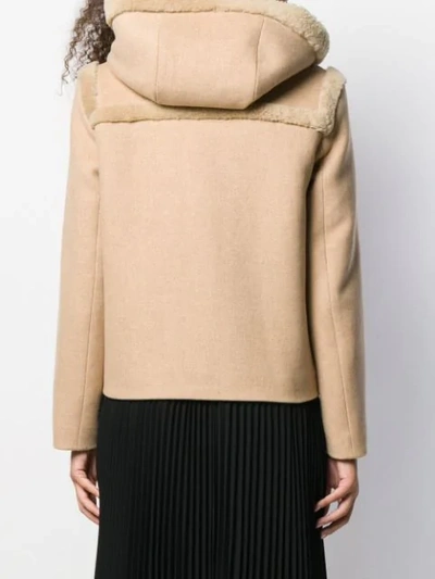 Shop Sandro Shearling Duffle Jacket In Neutrals