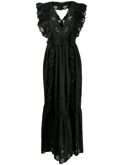 Shop Alberta Ferretti Long Broderie Anglaise Dress In Black