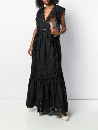Shop Alberta Ferretti Long Broderie Anglaise Dress In Black