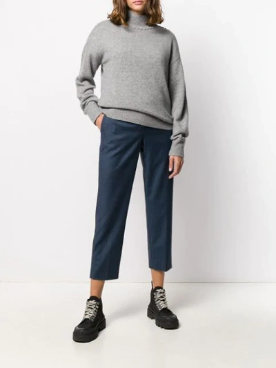 Shop Theory Flannel Cropped Tailored Trousers In Blue