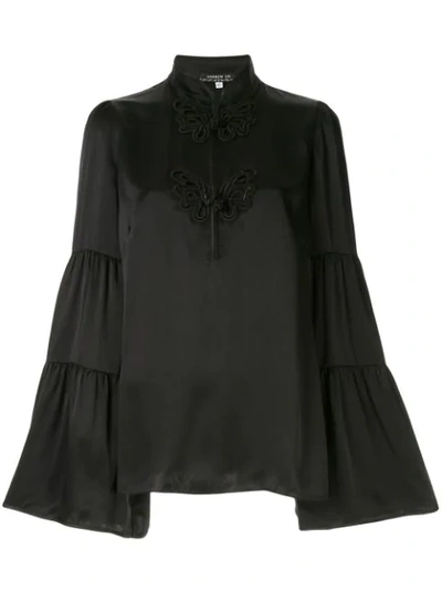Shop Andrew Gn Embroidered Flared Blouse In Black