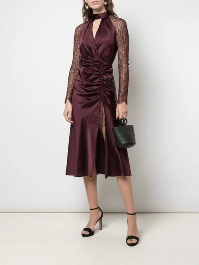 Shop Jonathan Simkhai Ruched Lace-sleeves Dress In Sienna