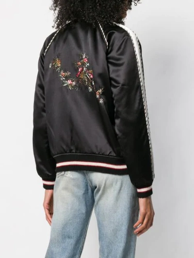 Shop Saint Laurent Flower Embroidered Bomber Jacket In 1000 Noir