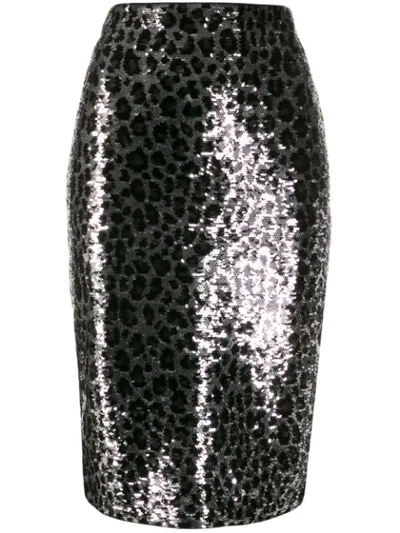 Shop Michael Michael Kors Leopard Print Sequin Skirt In Black