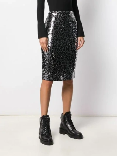 Shop Michael Michael Kors Leopard Print Sequin Skirt In Black