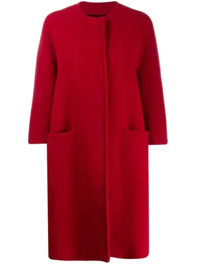 Shop Gianluca Capannolo Collarless Cocoon Coat In Red