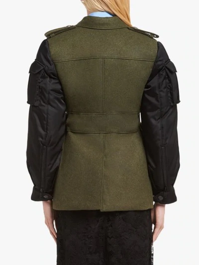 Shop Prada Contrast-sleeve Belted Coat In Green