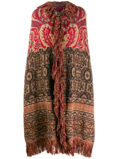 Shop Etro Mixed Pattern Fringed Cape In Neutrals