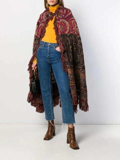 Shop Etro Mixed Pattern Fringed Cape In Neutrals