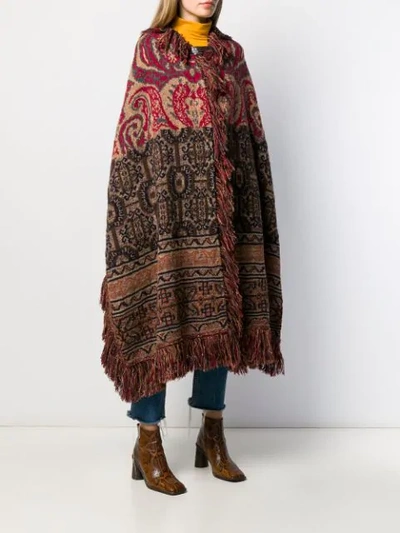 Shop Etro Mixed Pattern Fringed Cape In Neutrals