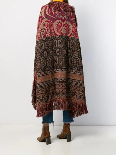 Shop Etro Mixed Pattern Fringed Cape In Neutrals