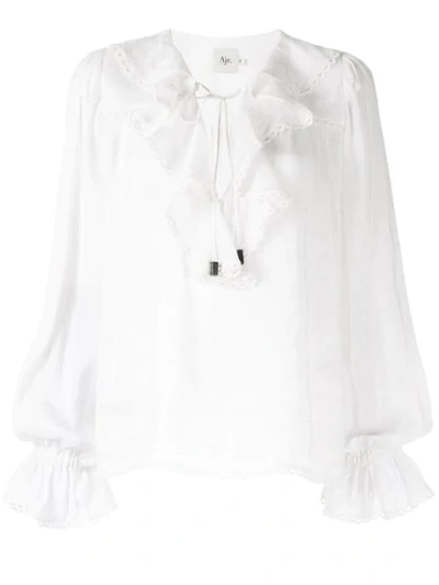 Shop Aje Embroidered Ruffled Blouse In Neutrals