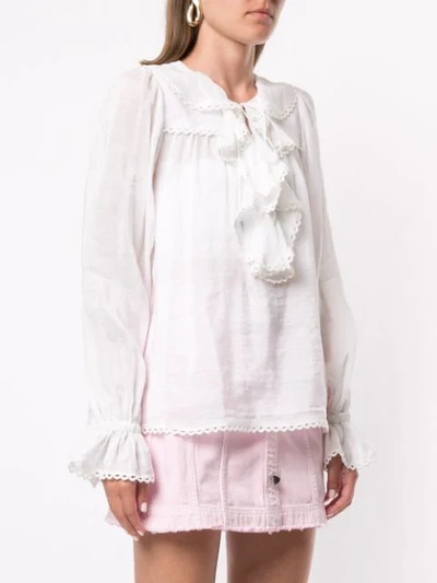 Shop Aje Embroidered Ruffled Blouse In Neutrals