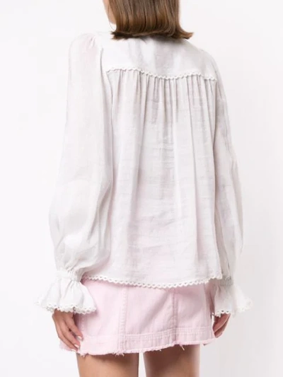 Shop Aje Embroidered Ruffled Blouse In Neutrals