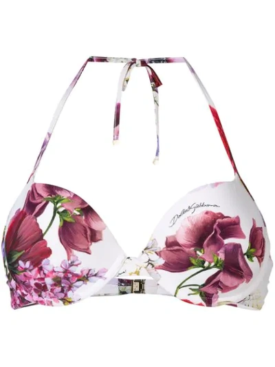 Shop Dolce & Gabbana Floral Print Bikini Top In Pink
