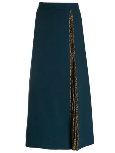 Shop Fendi Ff Motif Trim Midi Skirt In Blue