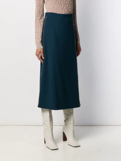 Shop Fendi Ff Motif Trim Midi Skirt In Blue