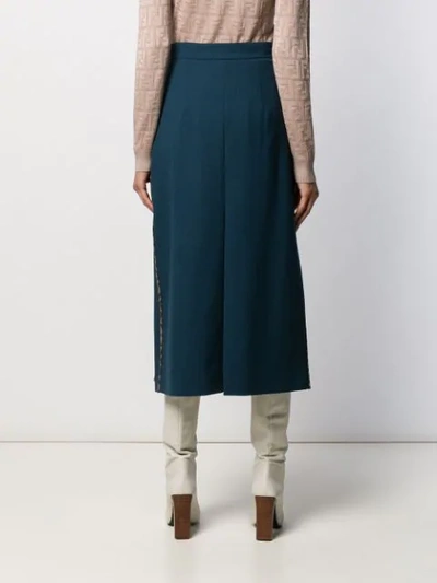 Shop Fendi Ff Motif Trim Midi Skirt In Blue