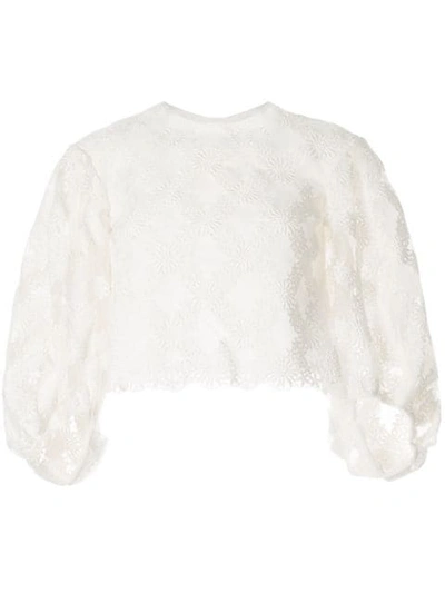 Shop Cecilie Bahnsen Agnes Embroidered Cropped Blouse In Ivory