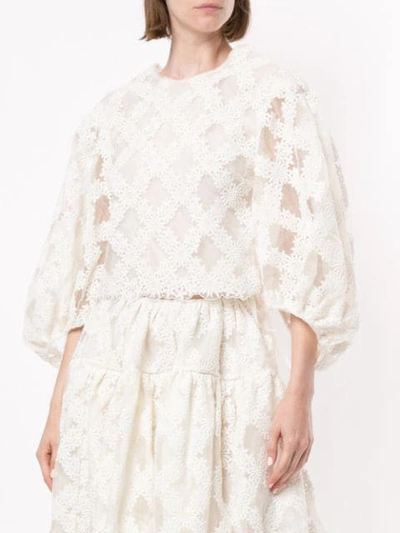 Shop Cecilie Bahnsen Agnes Embroidered Cropped Blouse In Ivory
