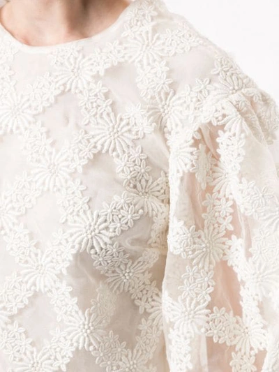 Shop Cecilie Bahnsen Agnes Embroidered Cropped Blouse In Ivory