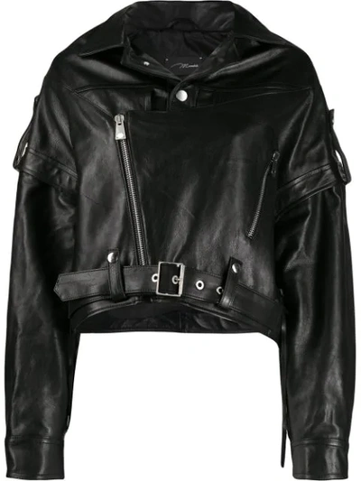 Shop Manokhi Cropped Leather Jacket In Black