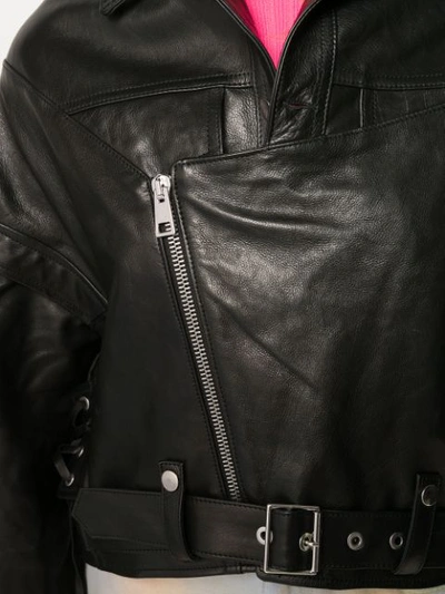 Shop Manokhi Cropped Leather Jacket In Black