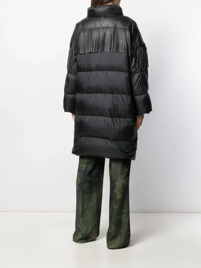 Shop Ermanno Scervino Leather Fringe Puffer Coat In 95708 Black