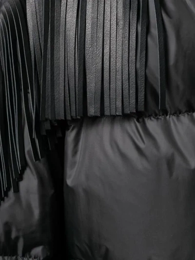 Shop Ermanno Scervino Leather Fringe Puffer Coat In 95708 Black