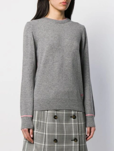Shop Tory Burch Logo Cashmere Long-sleeve Sweater In Grey