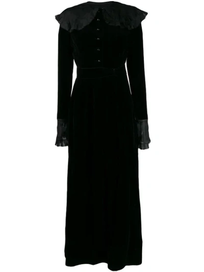 Pre-owned Nina Ricci 1970s Ruffled Trim Maxi Dress In Black