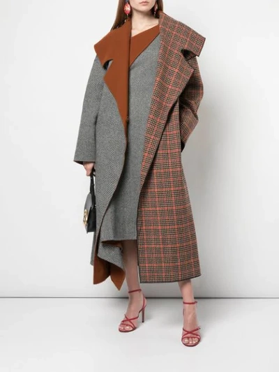 Shop Oscar De La Renta Mixed Pattern Oversized Coat In Brown