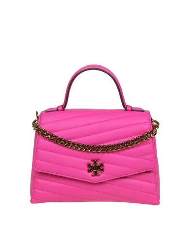 Shop Tory Burch Kira Chevron Hand Bag Top-handle Satchel Leather Color Fuchsia In Pink