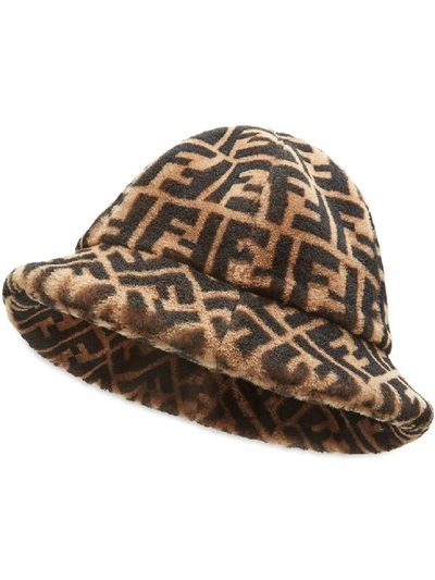 Shop Fendi Brown Women's Ff Cloche Hat In Black