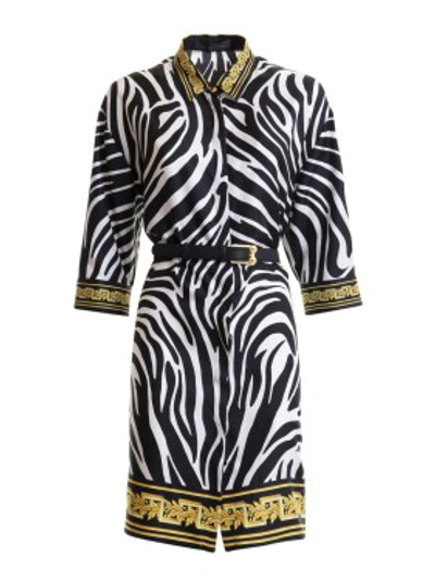 Shop Versace Zebra Print Silk Dress In Black
