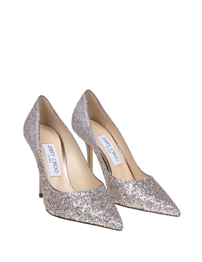 Shop Jimmy Choo Decollete 'love 100 In Lilac Color Glittery Fabric In Grey