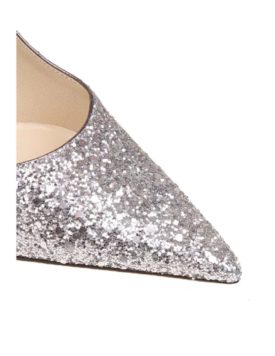 Shop Jimmy Choo Decollete 'love 100 In Lilac Color Glittery Fabric In Grey