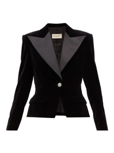 Shop Alexandre Vauthier Crystal-button Cotton-velvet Blazer In Black