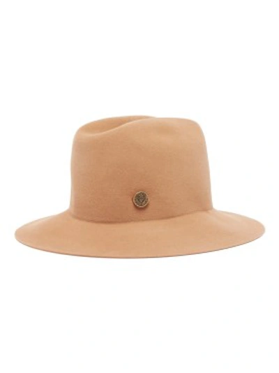 Shop Maison Michel Tylie Chain And Plaque Felt Trilby Hat In Brown