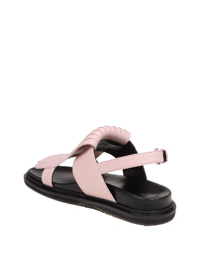 Shop Marni Fussbett Sandal In Pink Calf Leather In Black