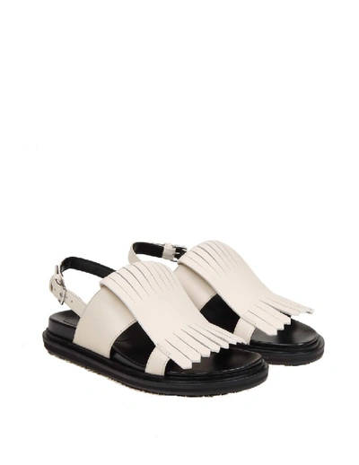 Shop Marni Fussbett Sandal In Calf Leather White Color In Black