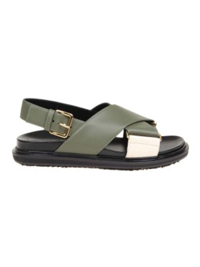 Shop Marni Fussbett Sandal In Leather Color Olive Green In Grey