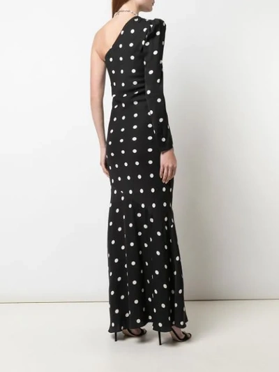 Shop Rebecca Vallance Polka-dot One-shoulder Gown In Blackspot
