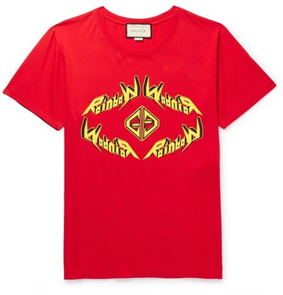 Shop Gucci Printed Cotton-jersey T-shirt In Red