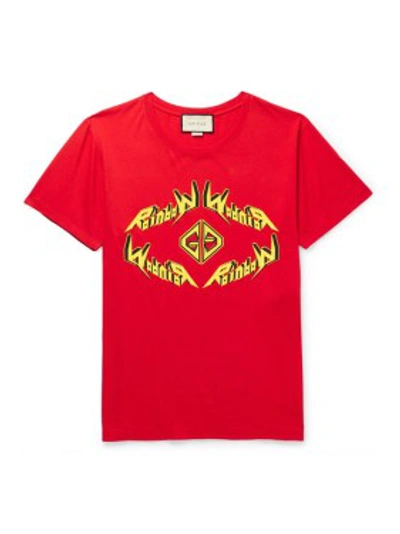 Shop Gucci Printed Cotton-jersey T-shirt In Red