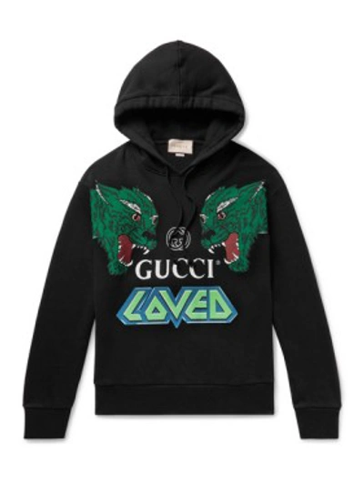 Shop Gucci Oversized Printed Loopback Cotton-jersey Hoodie In Black