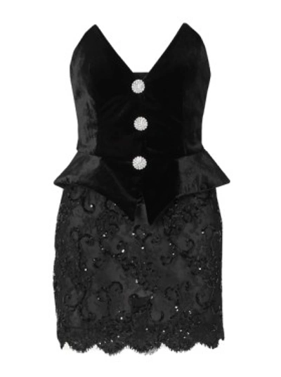 Shop Alessandra Rich Crystal-embellished Velvet And Sequined Lace Mini Dress In Black